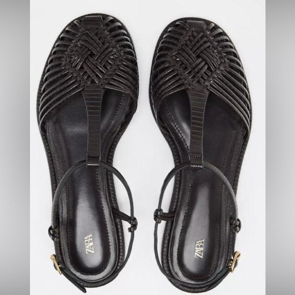 Zara Woven Cage Women's Sandals Chocolate Brown NWT - Picture 2 of 6